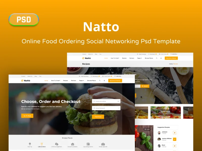 Natto - Online Food Ordering Social Networking Psd Template - PSD Template | Gambolthemes