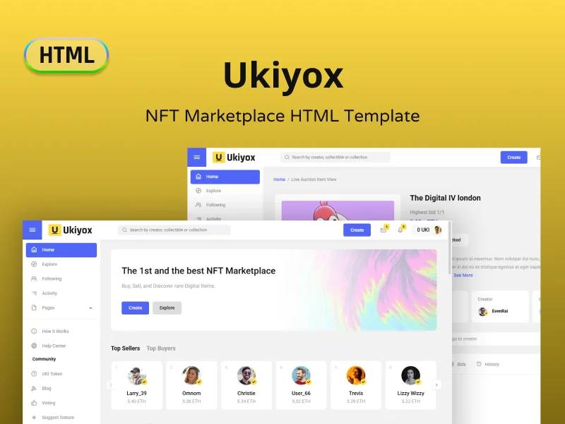 Ukiyox - NFT Marketplace HTML Template - HTML Templates | Gambolthemes