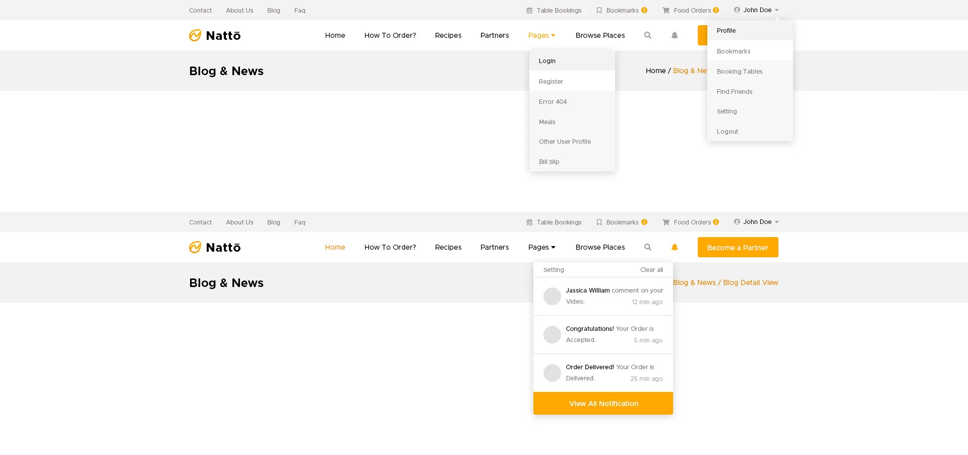 Natto - Online Food Ordering Social Networking Psd Template