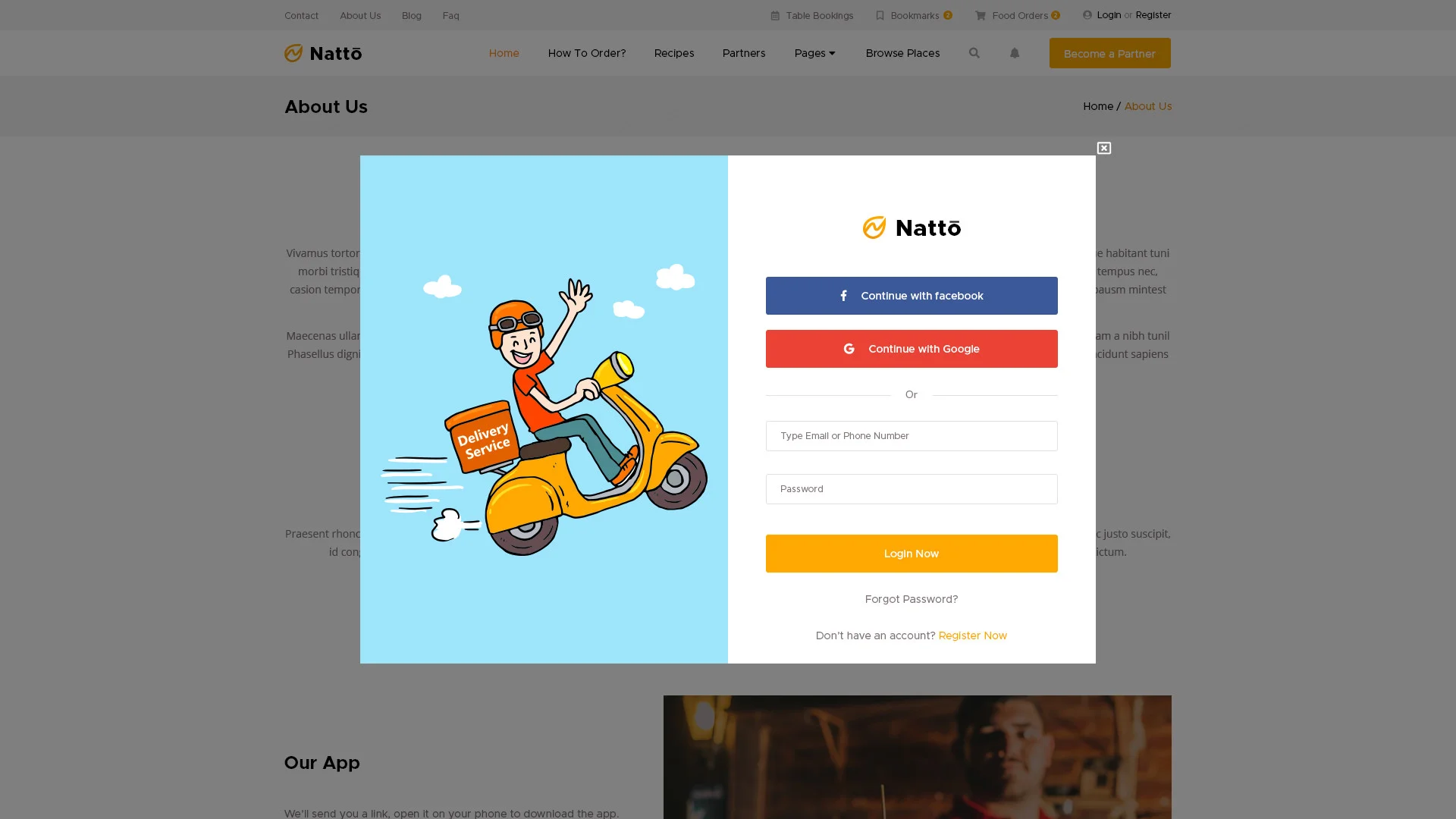 Natto - Online Food Ordering Social Networking Psd Template