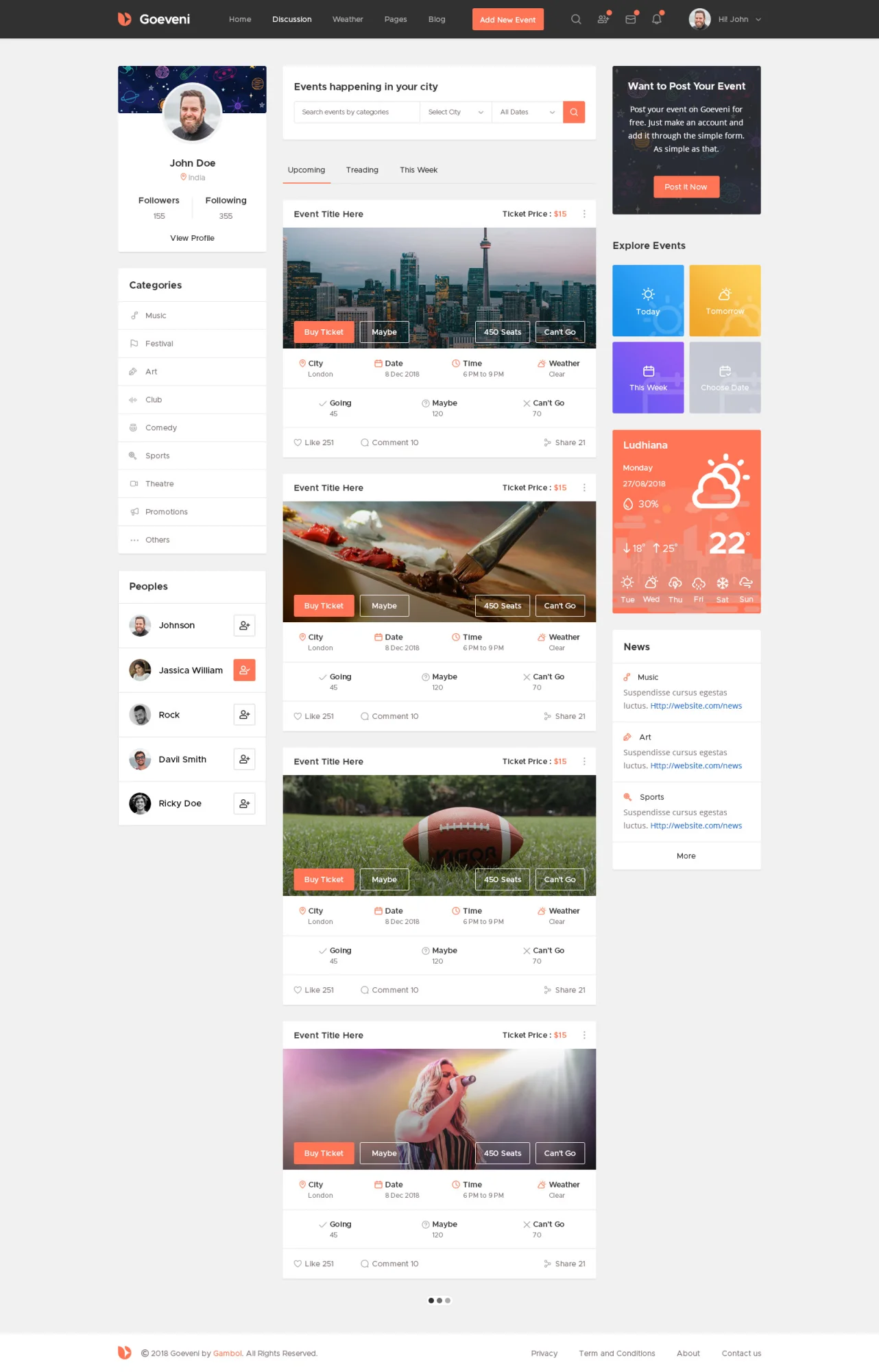 Goeveni - Event Sharing Social Network Psd Template