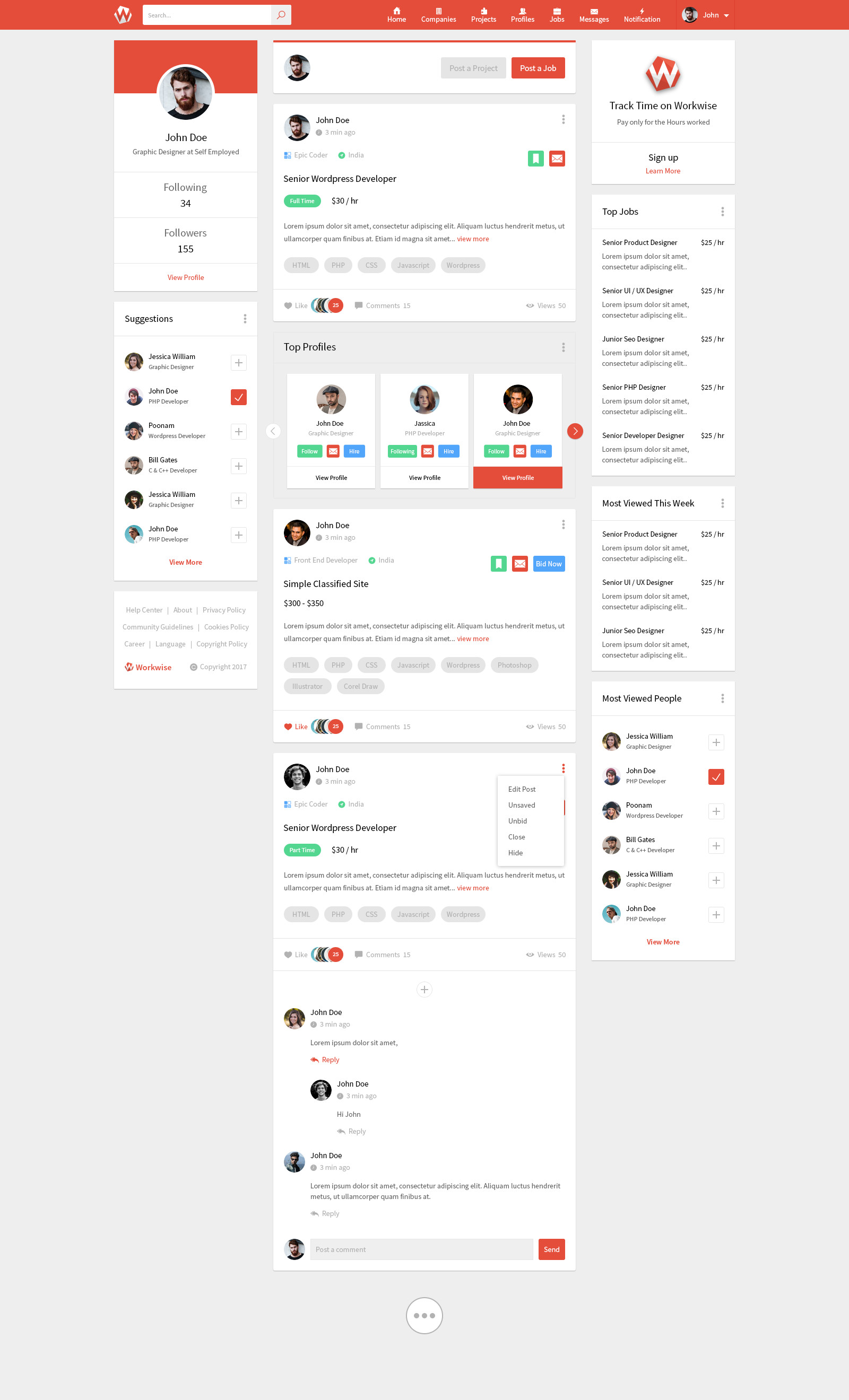 Workwise - The Freelancer And Social Networking PSD Template