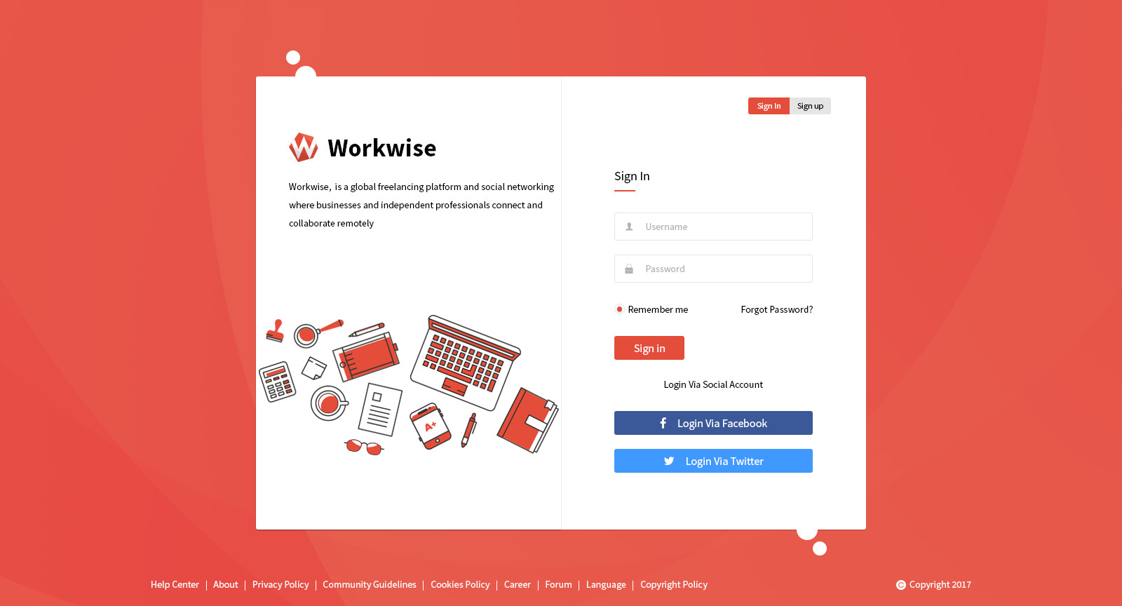 Workwise - The Freelancer And Social Networking PSD Template