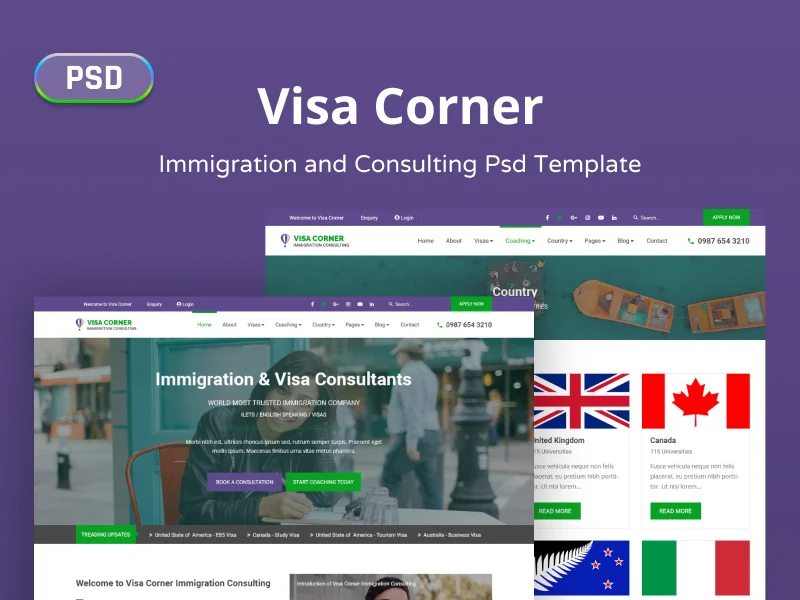 Visa Corner | Immigration and Consulting Psd Template