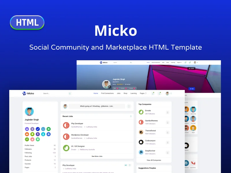 Micko - Social Community and Marketplace HTML Template