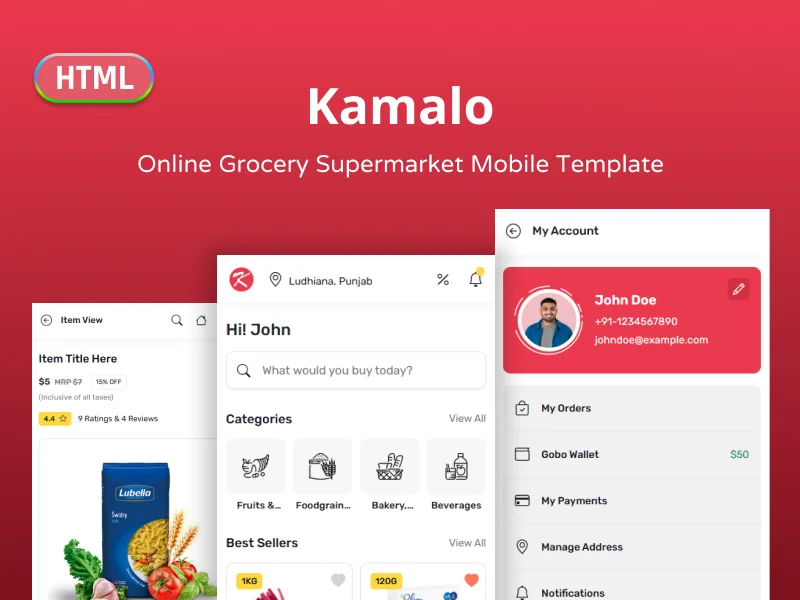 Kamalo - Online Grocery Supermarket Mobile Template