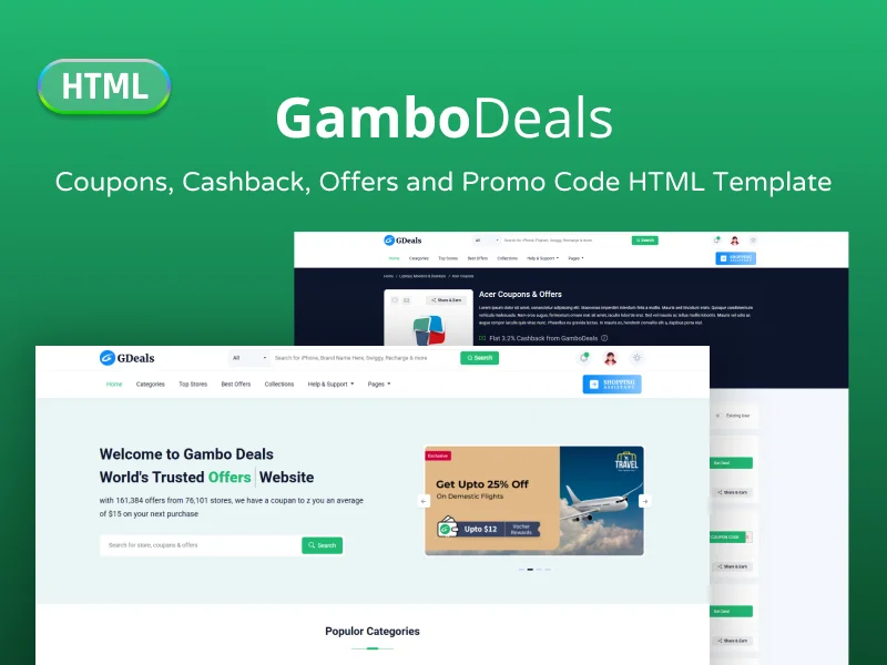 GamboDeals - Coupons, Cashback, Offers and Promo Code HTML Template