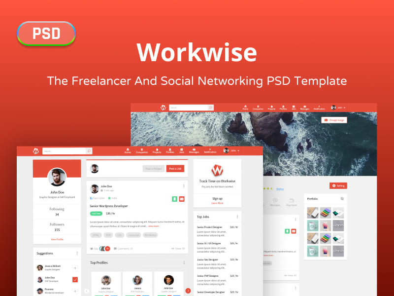 Workwise - The Freelancer And Social Networking PSD Template