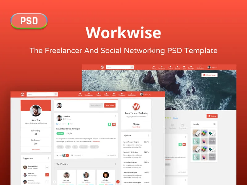 Workwise - The Freelancer And Social Networking PSD Template